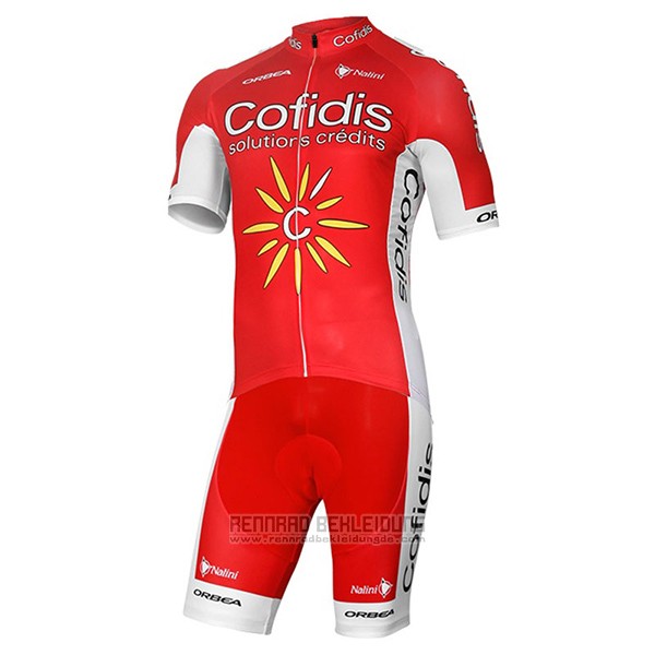 2017 Fahrradbekleidung Cofidis Rot Trikot Kurzarm und Tragerhose